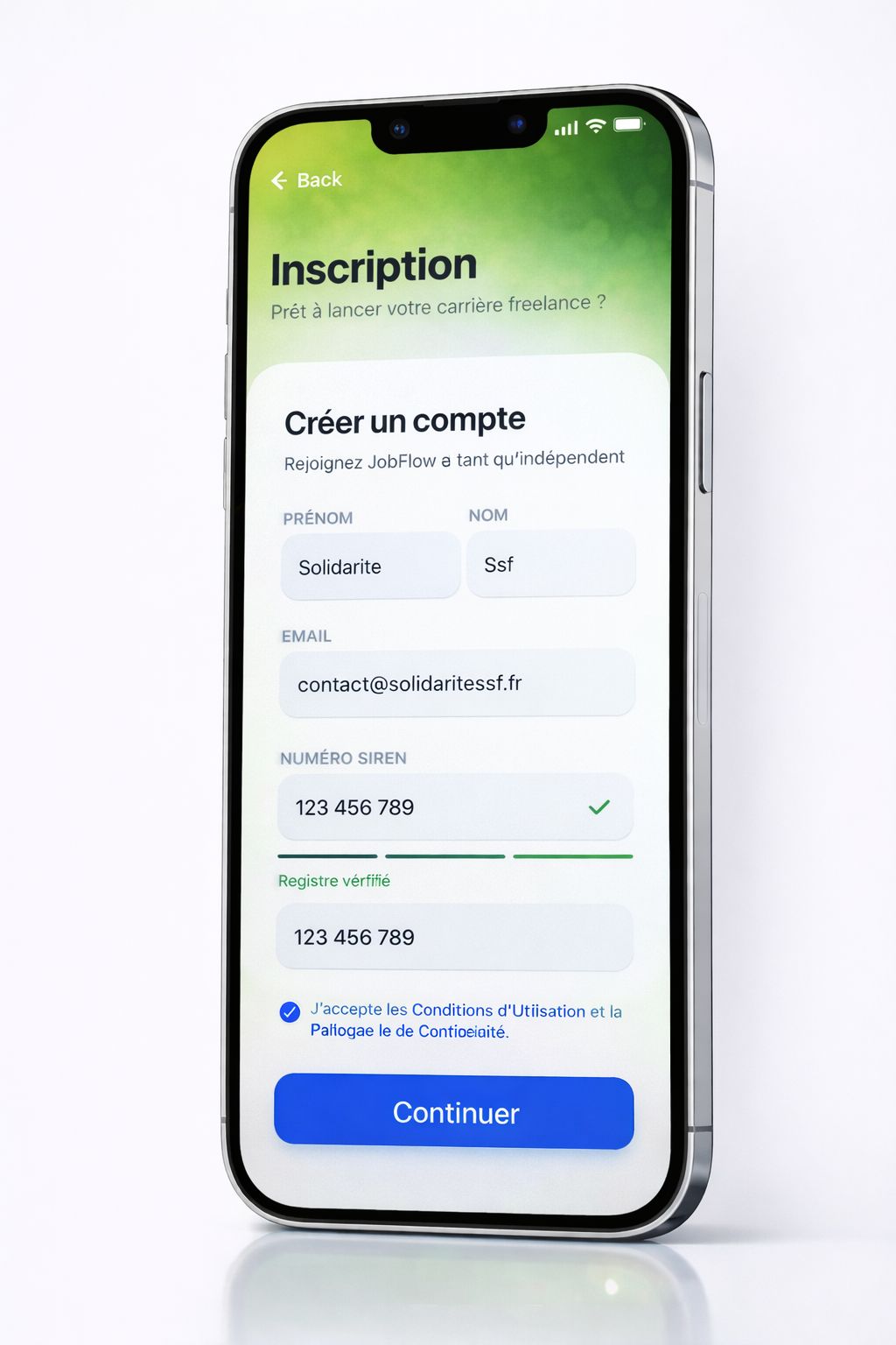Écran profil entreprise